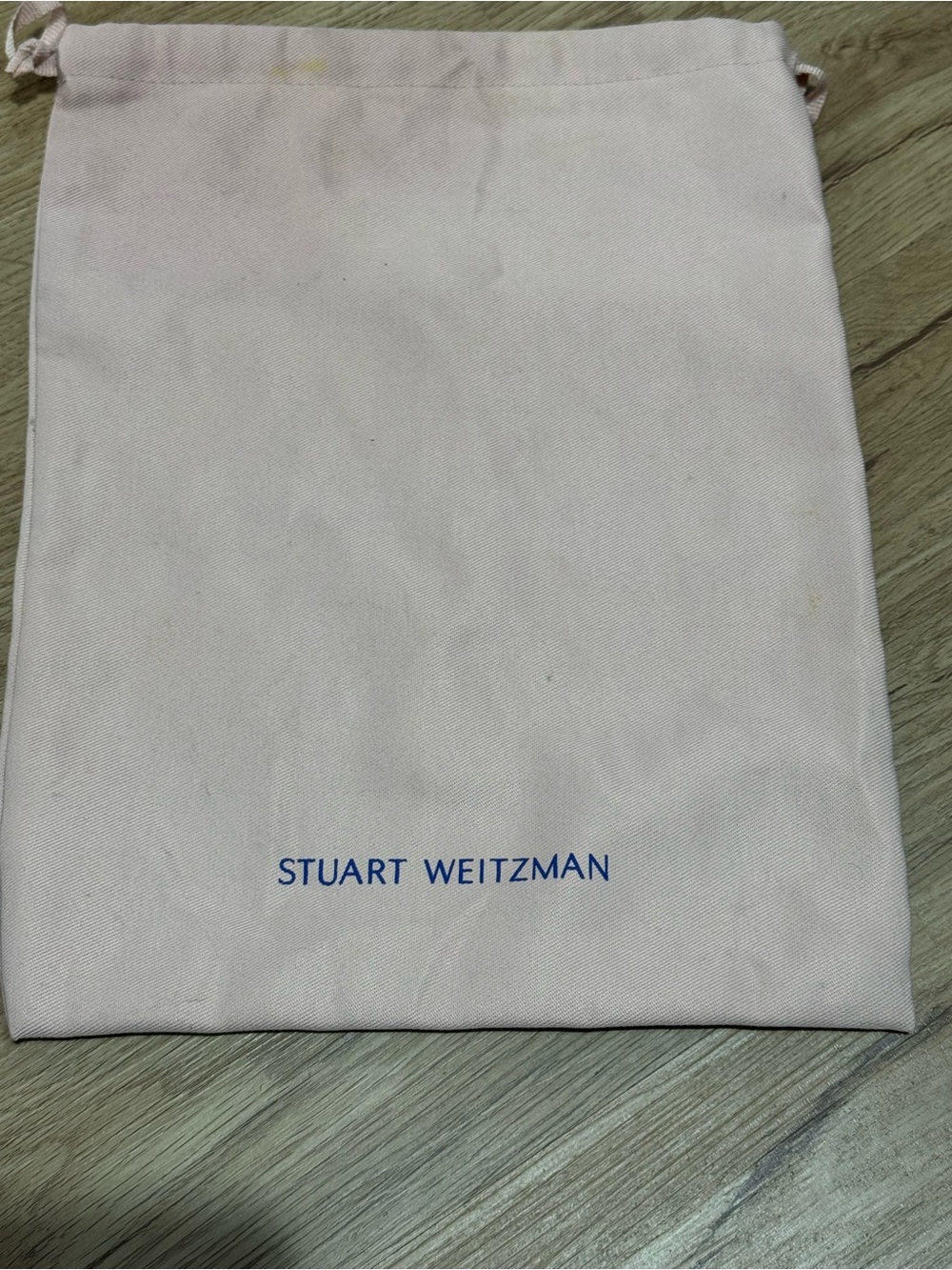 Stuart Weitzman Pale Pink Drawstring Dust Bag with Blue Logo